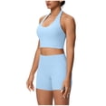 thumbnail image 3 of YOIAVAIOY Women Halter Sports Bra Workout Seamless Padded Basic Bra Open Back Yoga Gym Crop Tops Sky Blue M, 3 of 6