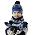 thumbnail image 2 of FZ FANTASTIC ZONE Kids Winter Knit Warm Pompom Beanie Hat Cap Neck Scarf Gloves Set for Boys Girls,Blue, 2 of 7