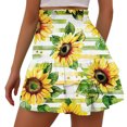 thumbnail image 3 of MIUOWANP Women's Elastic Waist Shorts Sunflower Print Relaxed Fit Shorts Comfortable Breathable Ruffled Leg Shorts Size M(6)Yellow, 3 of 5
