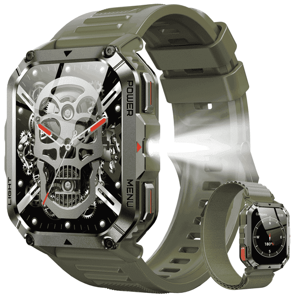 Blackview 2.01" Military Smart Watch for Men,with Calling,Flashlight,Compass,100 Sports Modes,Large 900 mAh Battery,fits for Android iPhone,Green