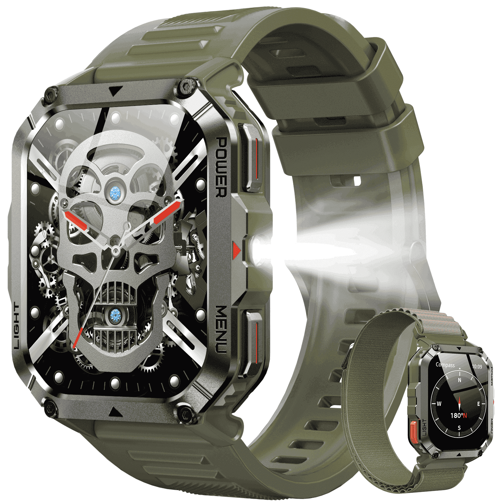 Blackview 2.01" Military Smart Watch for Men,with Calling,Flashlight,Compass,100+ Sports Modes,Large 900 mAh Battery,fits for Android iPhone,Green