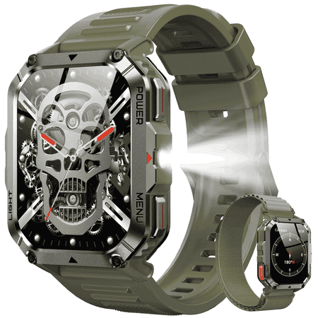 Blackview 2.01" Military Smart Watch for Men,with Calling,Flashlight,Compass,100+ Sports Modes,Large 900 mAh Battery,fits for Android iPhone,Green