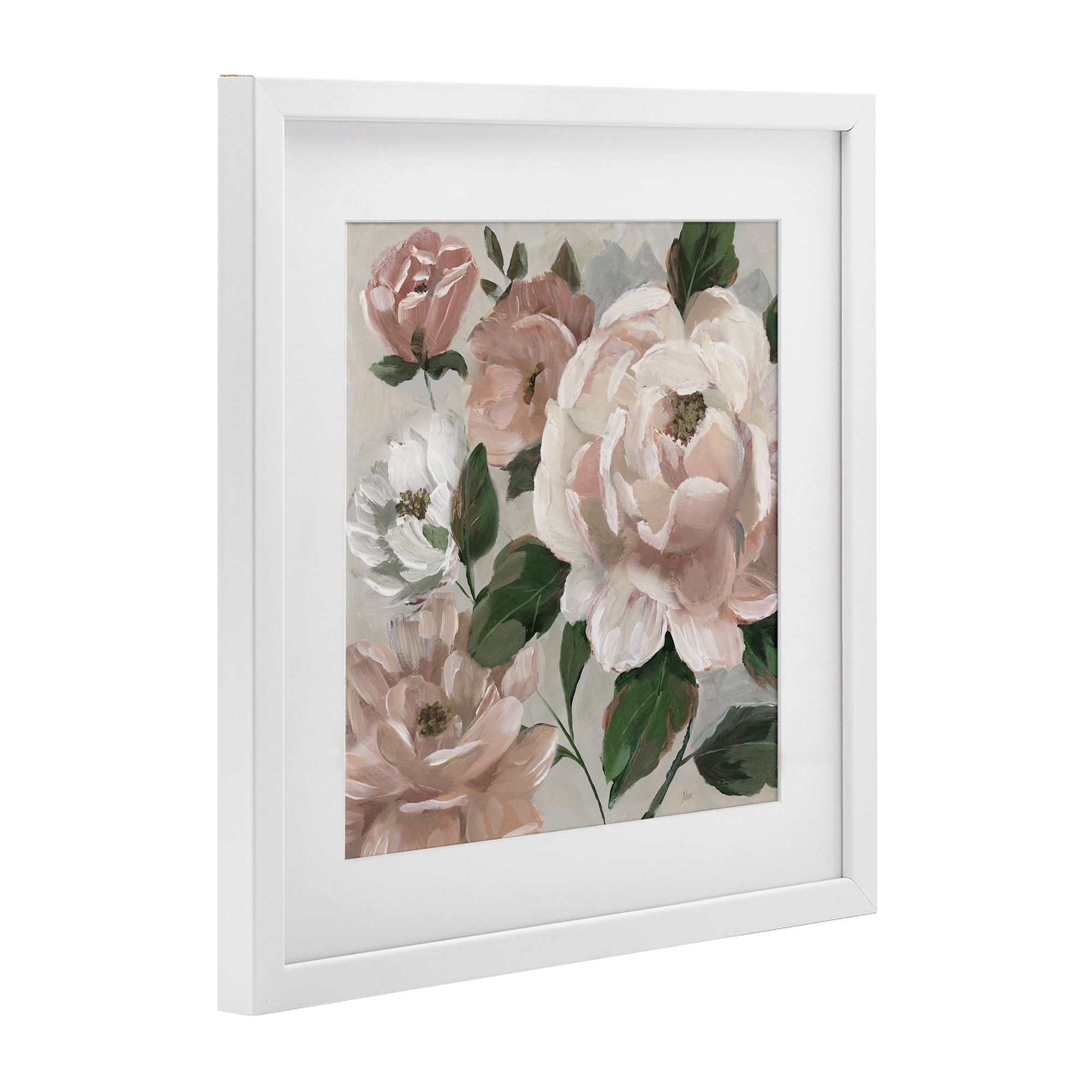 Stupell Industries Delicate Blush Peonies with Leaves White Framed Print Under Glass, design by Nan
