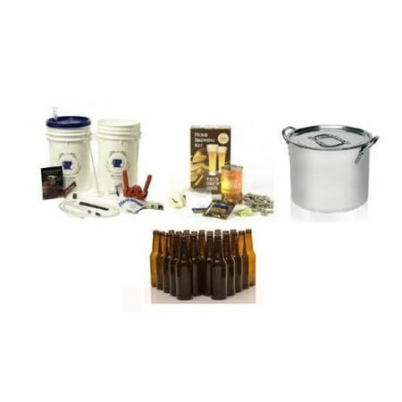 Complete Home Brew Starter Kit with Ingredients, Stainless Stock Pot, and