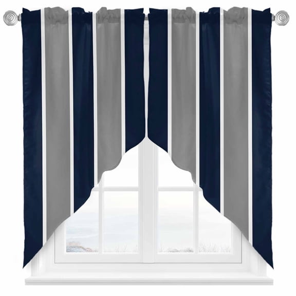 Geometric Stripes Swag Valances for Windows 2 Pack Blue Background Swag Kitchen Curtains 36 Inches Long Rod Pocket Short Window Treatment for Kitchen Bathroom 28"x36"