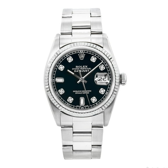 Pre-Owned Rolex Datejust 16030 36MM Black Diamond Dial With Stainless Steel Oyster Bracelet