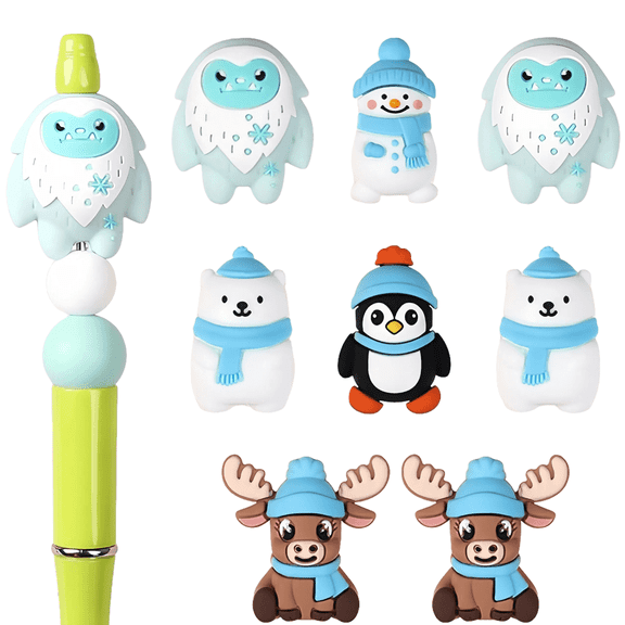 25PCS 3D Snowman Silicone Focal Beads,Bear Focal Beads for Keychain Making,Snow Monster Silicone Charm for Pens, Penguin Bracelet Necklace Charms,Deer Jewelry and Handmade Crafts Making Supplies