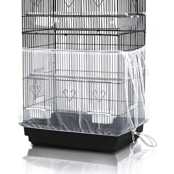 XIBUFE Bird Cage Seed Catcher,Universal Adjustable Birdcage Cover Skirt Nylon Mesh Netting Parrot Parakeet Macaw African Round Square Cages Cover