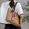 thumbnail image 4 of Bolso De Hombro Bolso de axila de paja para mujer con cremallera de playa de verano Color sólido con lazo de cinta, 4 of 8