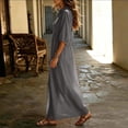 thumbnail image 4 of Guieoi Womens Dresses Fall Plus Size Loose Casual Cotton-Linen 3/4-Sleeve V-Neck Dress Flowy Maxi Dresseses Gray XL, 4 of 7