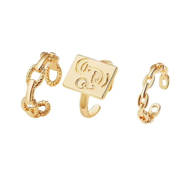 Anillo Personalidad Abrir Set Tendencia Estilo Anillo Geométrico Oro Punk 3pc Anillos