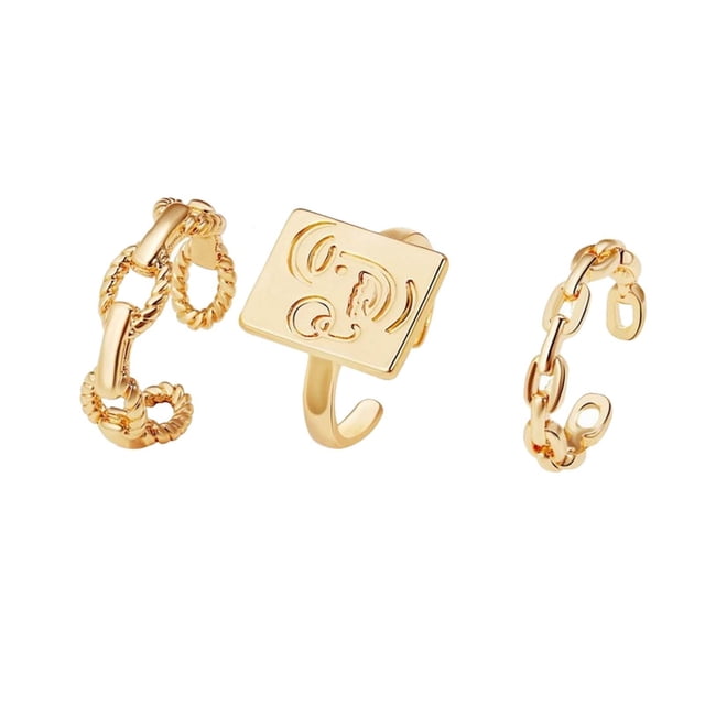 Anillo con personalidad, juego abierto, estilo moderno, anillo geométrico dorado punk, 3 unidades