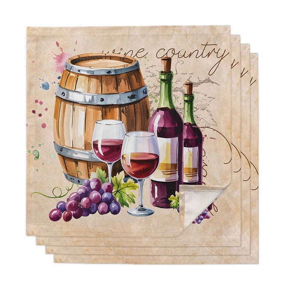Vintage Watercolor Wine Cloth Napkins, Farmhouse Cask Grapes Country Washable and Reusable Dinner Napkins Set of 4, Table Napkin for Kitchen Party Birthday Wedding Hotel Housewarming 20"x20"