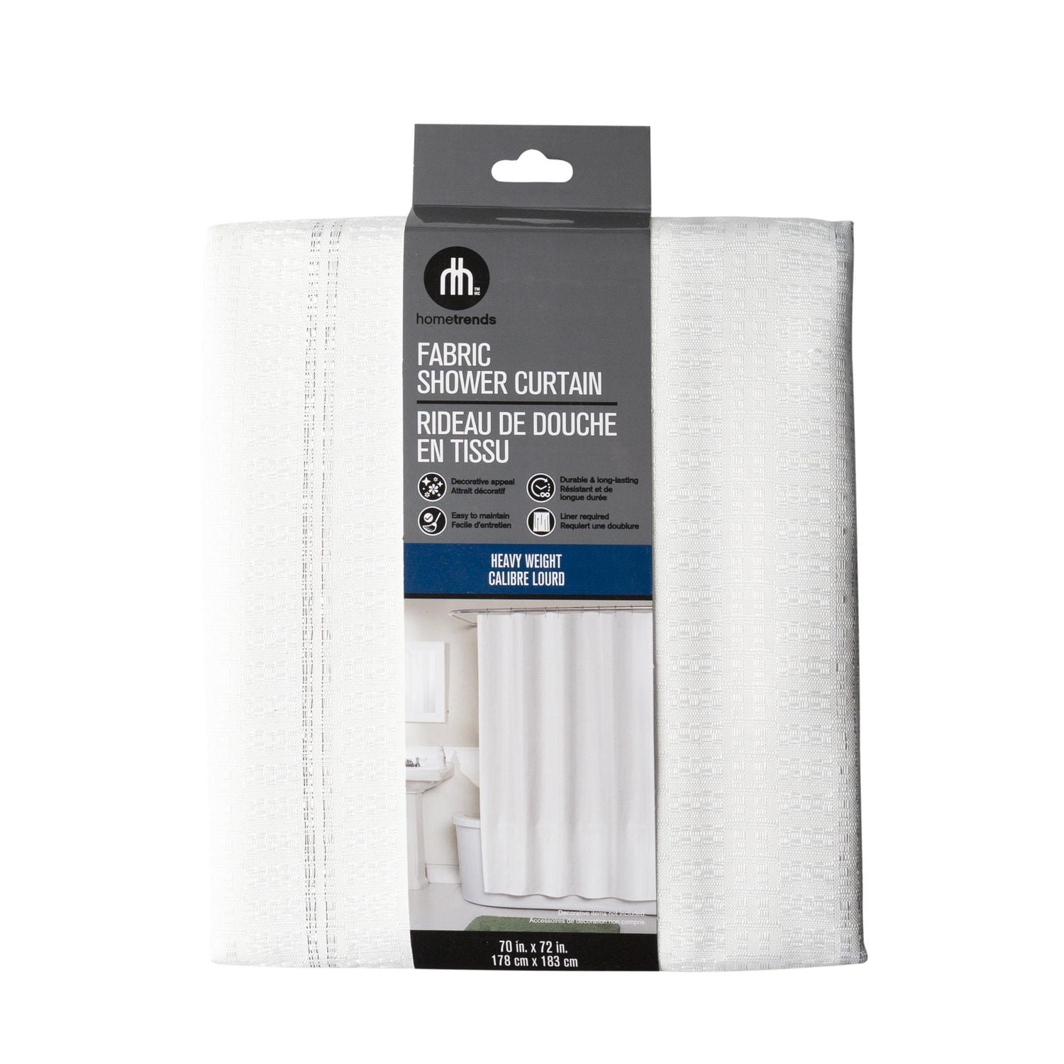 Rideau de douche en tissu scintillant Mira Home Trends, blanc et argent Rideau douche scintillant