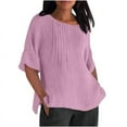 thumbnail image 5 of Dasayo Cotton Linen Tops for Women Trendy Pleated Short Sleeve Pink Casual Split Blouses Women's Tops and Blouses XXXXL, 5 of 5