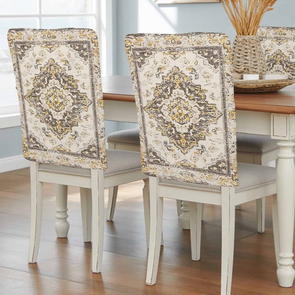 Vintage Dining Chair Back Cover Only, Abstract Brown Bohemian Farmhouse Tribal Set of 4 Chair Back Covers, Removable Washable for Dining Room, Banquet & Holiday Decoration