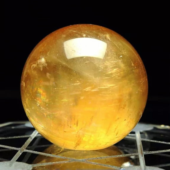 GKNET 40~80mm Imitation Citrine Natural Quartz Sphere Ball Healing Gemstone Stand New-60mm