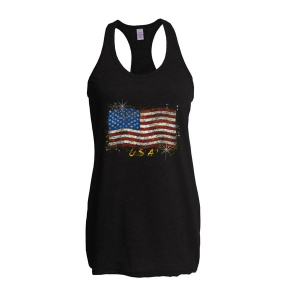 IWPF - Women's Racerback Tank Top - American Flag USA in Gold