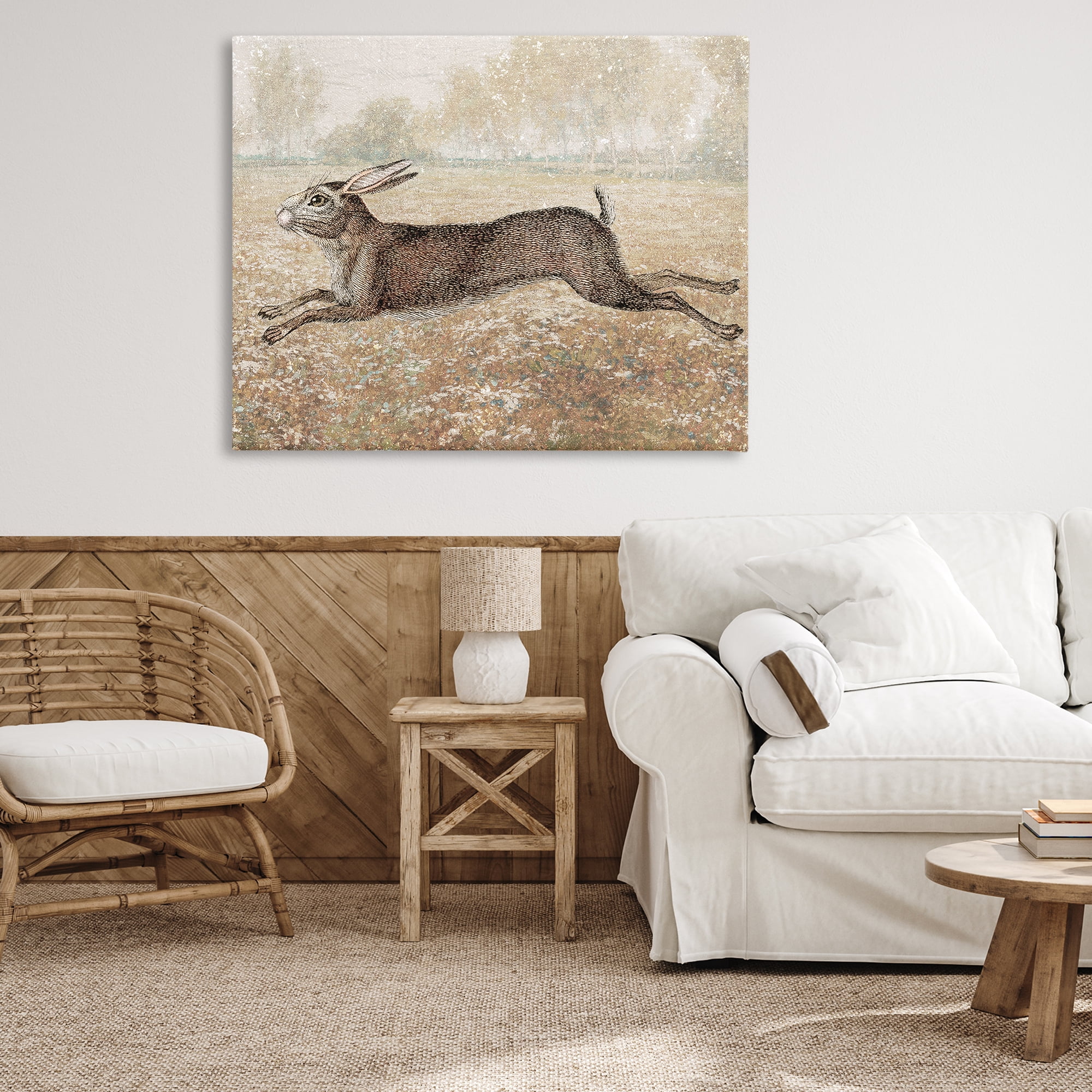Stupell Industries Traditional Jumping Hare Landscape & Nature Painting Wrapped Canvas Art Print Wall Art, 48 x 36