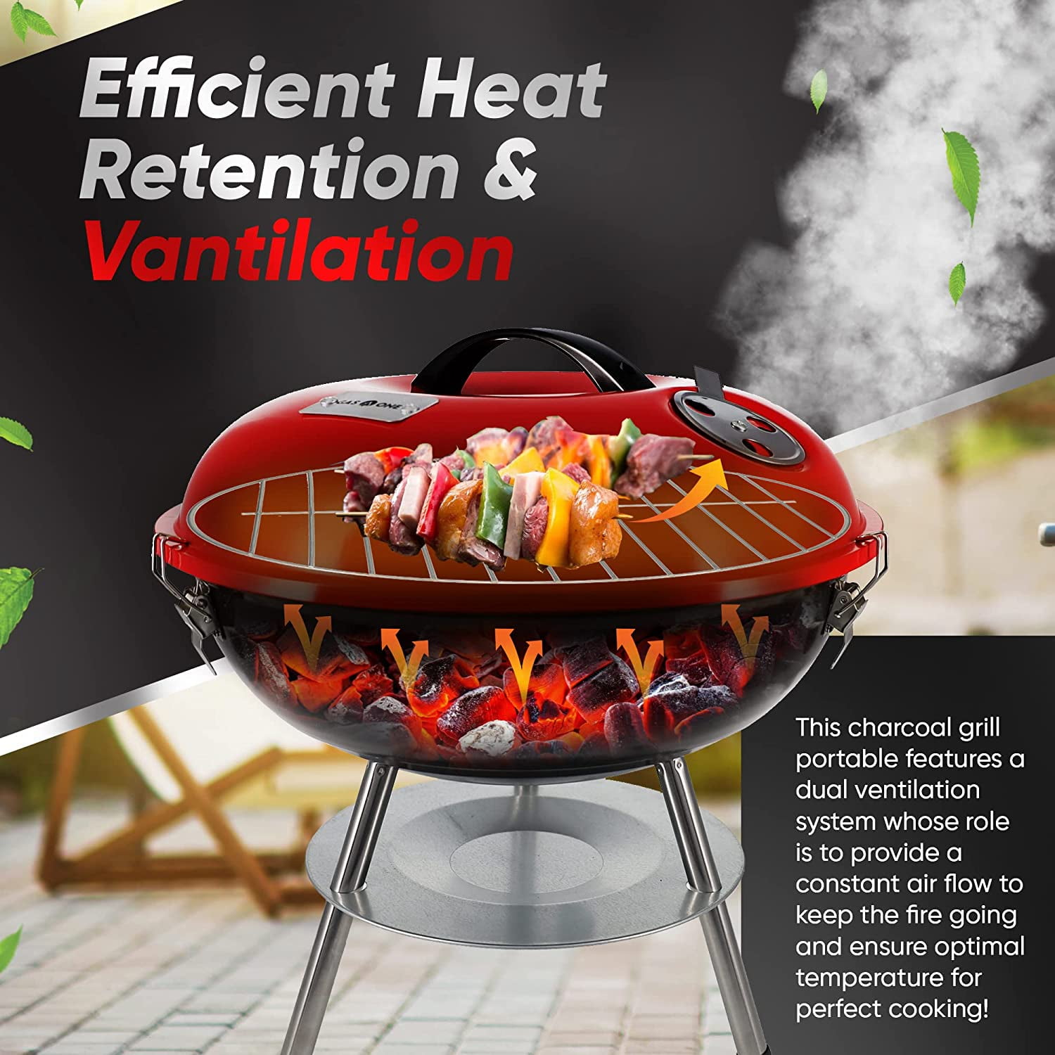 GasOne 14 Inch Portable Charcoal Grills - Portable Grill - for BBQ