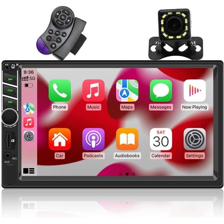 Android Auto Car Stereo Double Din Radio with Apple Carplay Bluetooth Head Unit In Dash 7 Inch HD Touchscreen Audio Receiver Support Mirror Link/AM/FM/USB/TF/Aux-in/RCA/with Backup Camera/Remote