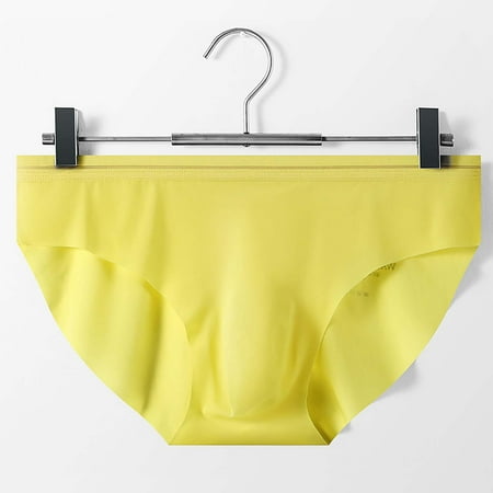 

Rewenti Men s Solid Color Ice Silk Seamless One Piece Briefs Yellow 10(XL)