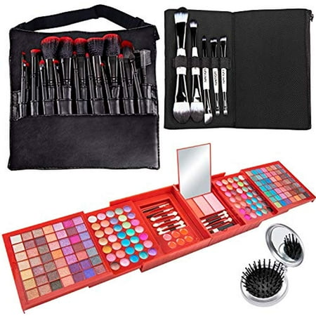 Bonus Carrying Case - Vokai Makeup Kit Gift Set – 168 Eye Shadow Colors, 6 Lip Glosses - Pop-Up Mirror - Case with Carrying Handle with Bonus Makeup Brushes