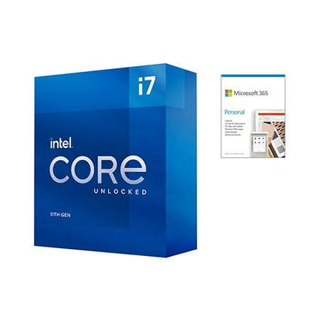 Intel Core i7-11700K Unlocked Desktop Processor + Microsoft 365 Personal 1 Year Subscription For 1 User - 8 cores & 16 threads - PC/Mac Keycard for Microsoft 365 Personal - Up to 5 GHz Turbo Speed
