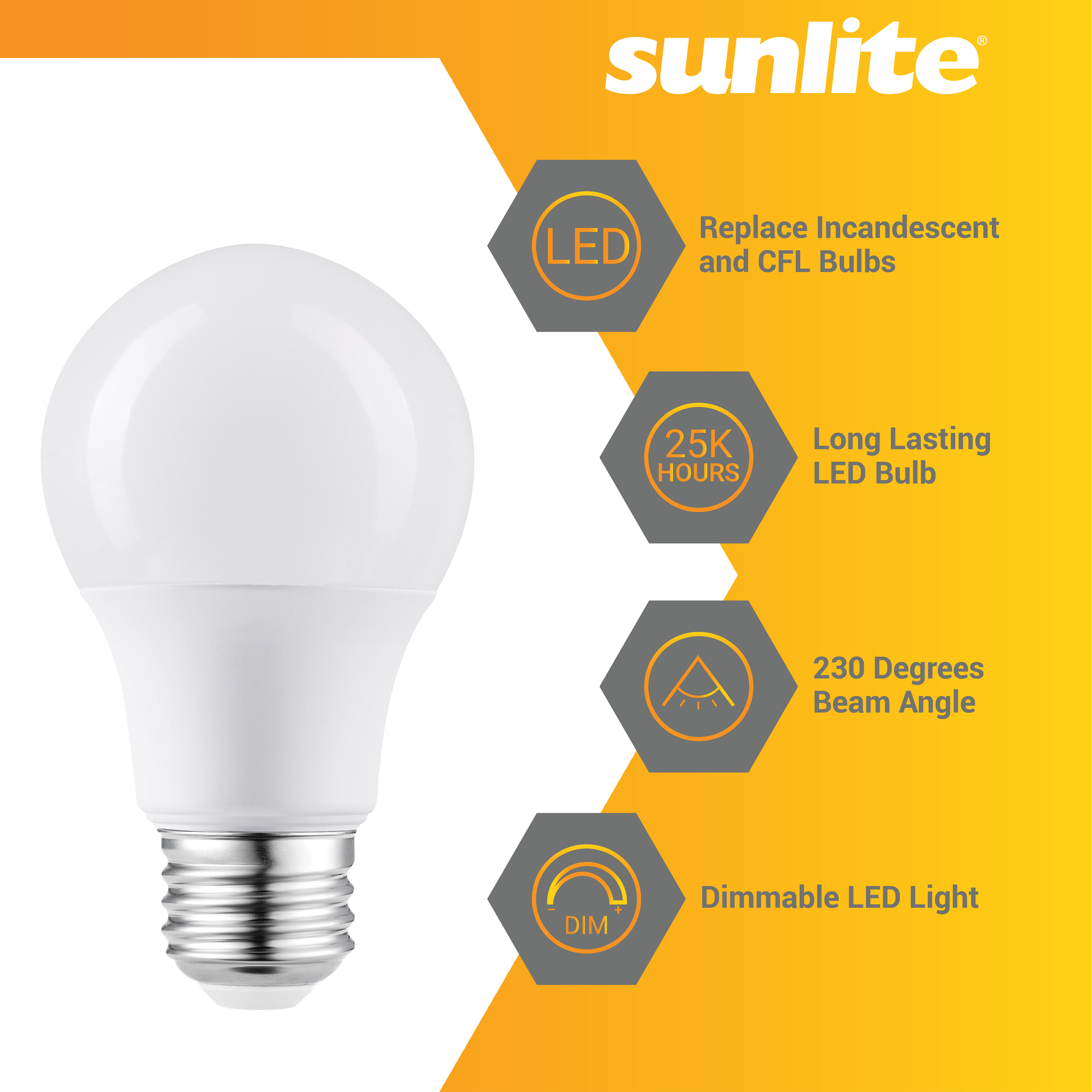Sunshine Lighting B3166934 Sunlite LED A19 Light Bulb - E26 Base - 11W - 1100 Lumens - 6500K - Daylight - Pack of 6