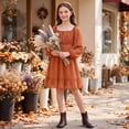 thumbnail image 5 of Aideaone Girls Long Sleeve Chiffon Dresses Square Neck Swiss Dot A-Line Ruffle Hem Casual fall winter Dress 7-14 Years, 5 of 6