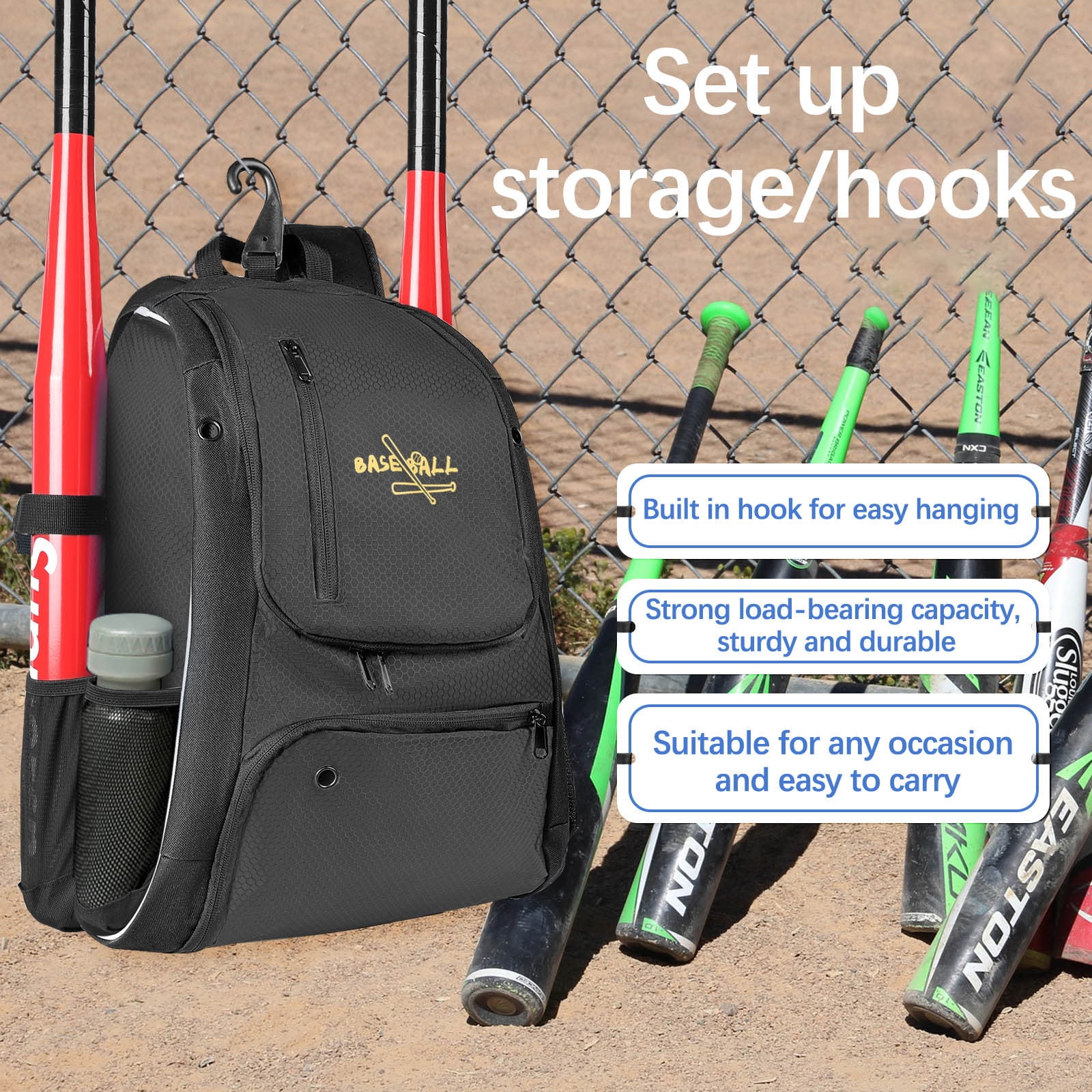 BCZHQQ Large Capacity Softball and Baseball Equipment Bag: Multi-Functional Backpack with Expandable Storage,Padded Straps,Fence Hook - Fits 4 Bats,Gear,Shoes - 18.50 x 12.99 x 7.87 inches