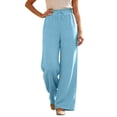 thumbnail image 2 of HKYNLAG Womens Linen Pants Wide Leg High Waisted Adjustable Drawstring Trousers with Pockets Casual Lightweight Sky Blue M, 2 of 7