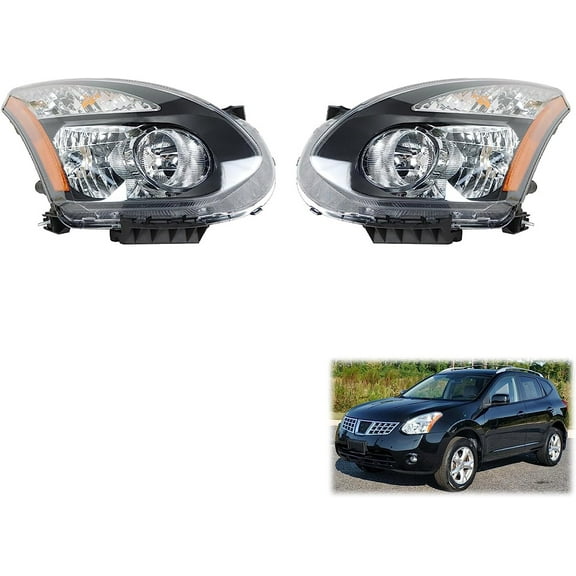2-Pack Headlight Assembly Headlamp Clear Lens Halogen Driver and Passenger Side Replacement for 2008-2013 Rogue