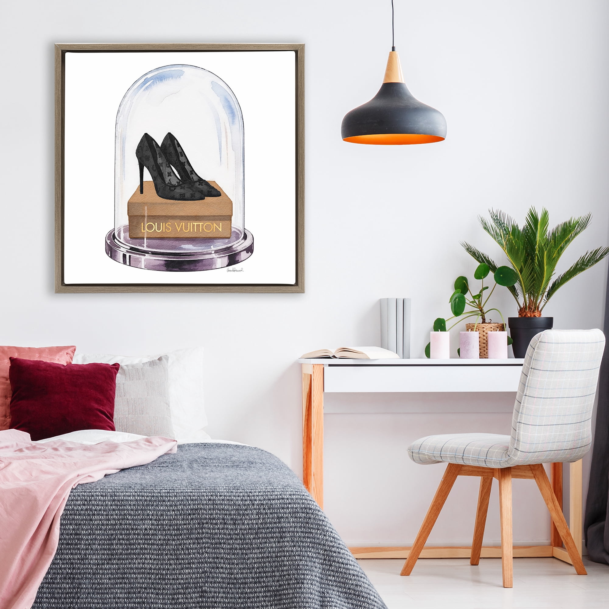 Stupell Industries Black Heels in Bell Jar Brown Framed Floater Canvas Wall Art, design by Amanda Greenwood