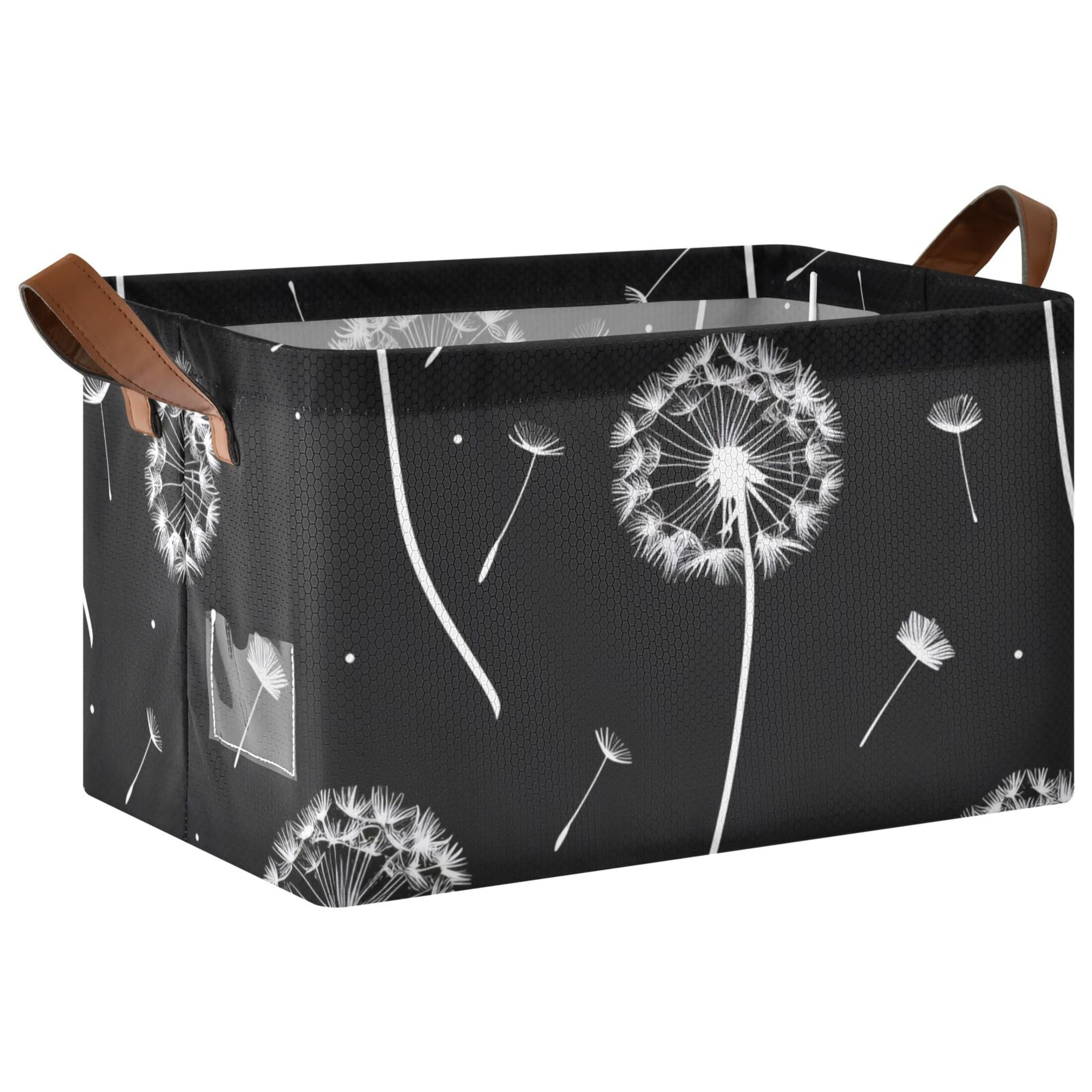 Ryvnso Dandelion on Black Storage Bins Large Basket Foldable Cube Toys Organizer with Handles 2 PCs