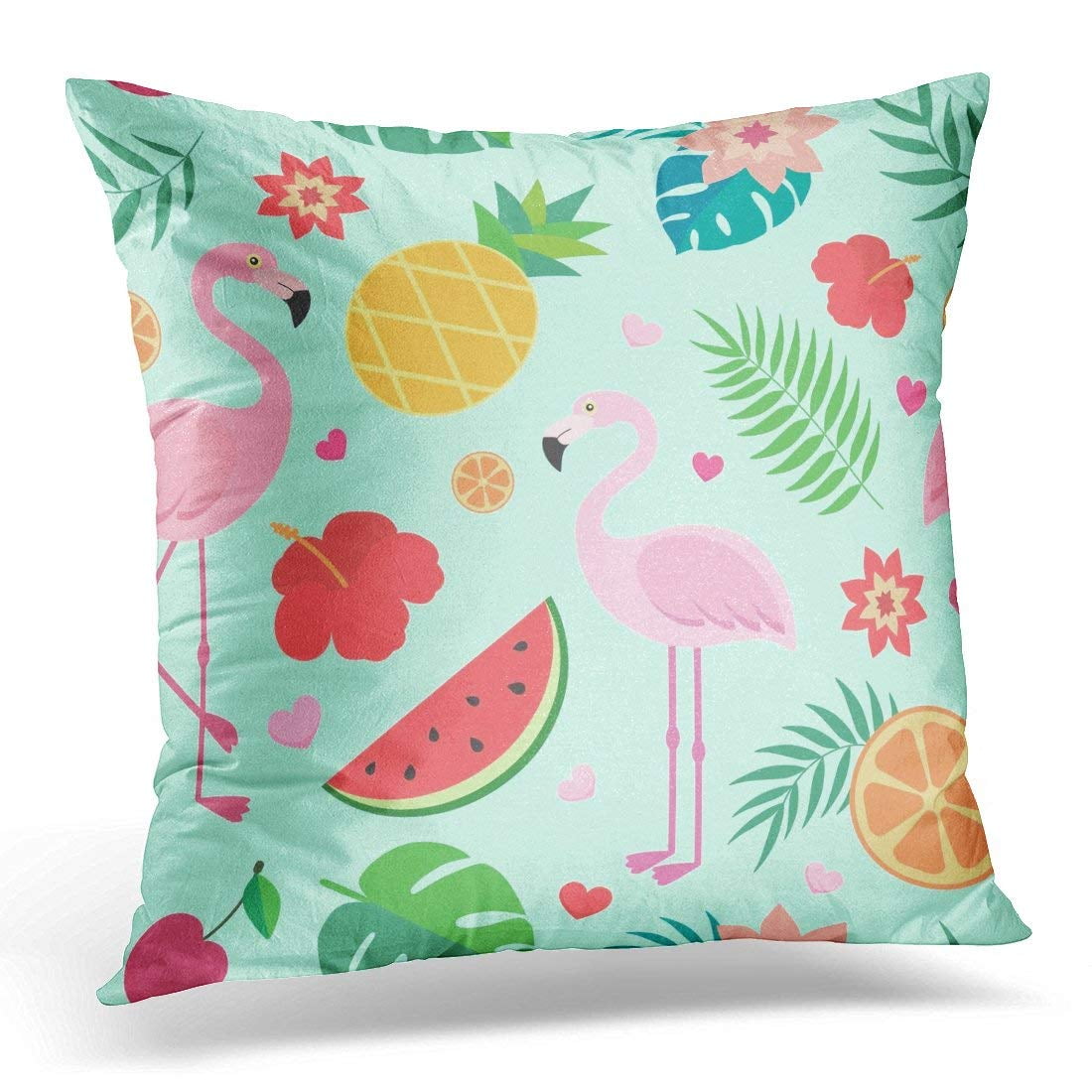ARHOME Pink Tropical Pattern Palm Leaves Pineapple Flamingos Exotic