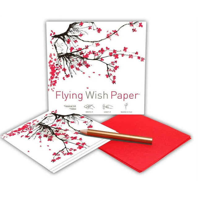 Flying Wish Paper, Wish Making Card - Cherry Blossoms - Write It, Light It, & Watch It Fly - 5" x 5"