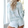 thumbnail image 3 of Selfieee Women's Tie Dye Printed Pajamas Set Long Sleeve Tee and Shorts 30002 Green Large, 3 of 3