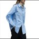 thumbnail image 1 of Camisas Casuales de Mujer, Camisa de Larga con Botones, Moda Deportiva. Azul M, 1 of 8