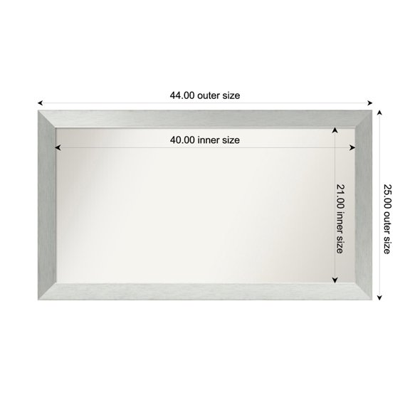Amanti Art Custom Framed Wall and Bathroom Mirror (25 x 44 in.), Brushed Sterling Silver Frame