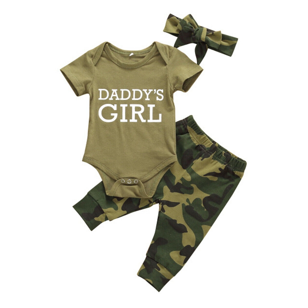 Camo Baby Girl Clothes Short Sleeve Ruffle Romper Camouflage Skirt with Headband 3PCS Infant Girl Summer Outfit Set