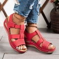 thumbnail image 3 of Rokment Womens Orthopedic Wedge Walking Sandals Comfortable Fashion Leather Arch Support Platform High Heels Gladiator Dress Sandals for Beach Summer Red Size 8, 3 of 7