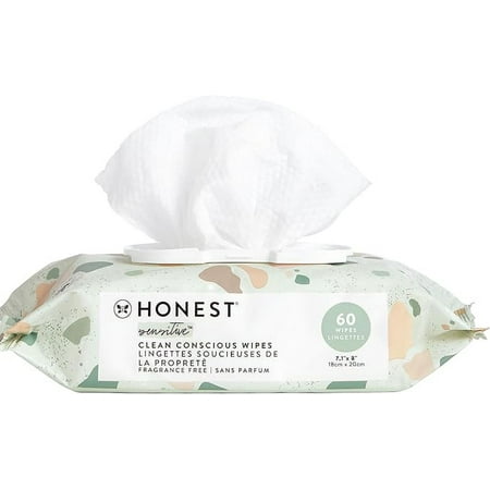 The Honest Company Clean Conscious Unscented Wipes | Over 99% Water, Compostable, Plant-Based, Baby Wipes | Hypoallergenic For Sensitive Skin, Ewg Verified | Geo Mood, 60 Count
