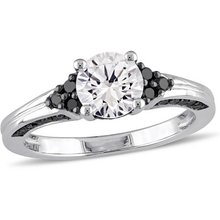 1-3/8 Carat T.G.W. Created White Sapphire and 3/8 Carat T.W. Black Diamond Sterling Silver Engagement