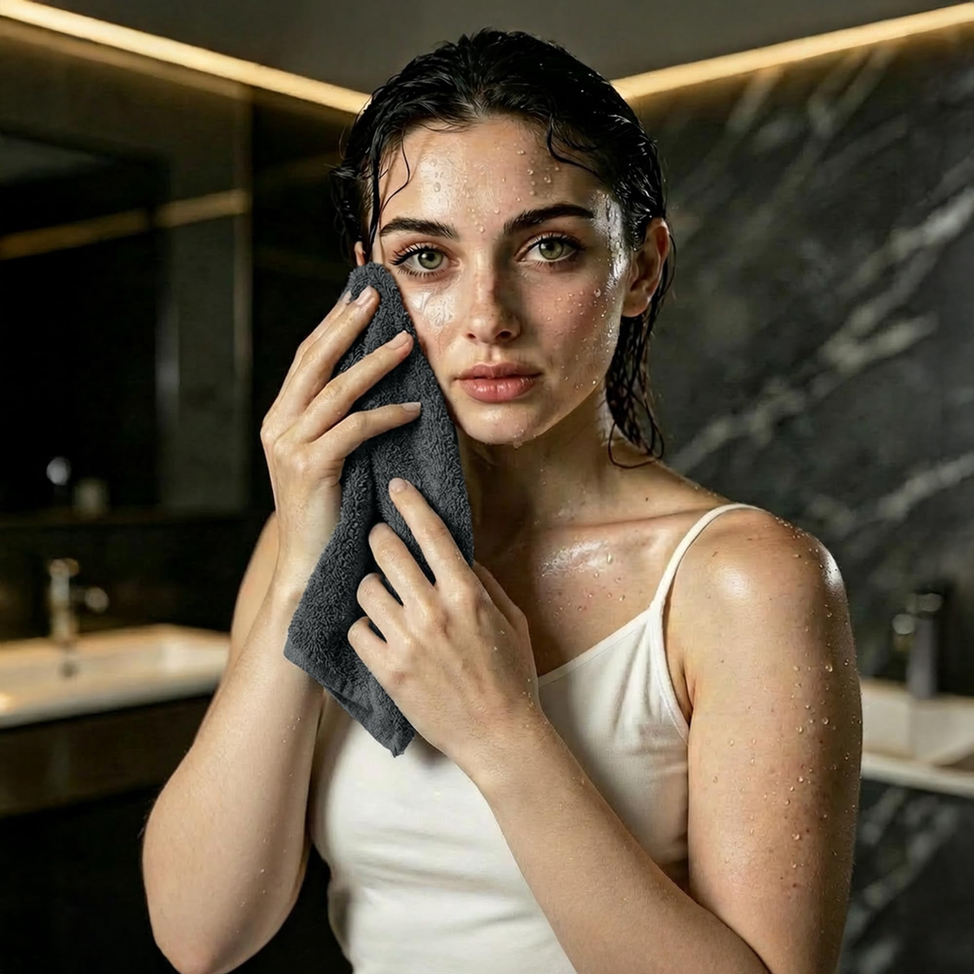 RIVERSIDE 24 Pack Luxury Washcloths 12x12 with Soft Cotton 400 GSM Quick Dry and Absorbent for Face & Body - Ash