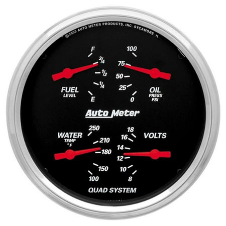 Autometer 1410 Designer Black Quad Gauge, 5", 240 Ohm Empty-33 Ohm Full, Electric
