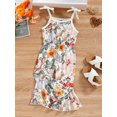 thumbnail image 3 of Qmyliery Baby Toddler Girls Jumpsuit Tie-up Suspender Sleeveless Elastic High Waist Floral Printed Long Flared Playsuits,White, 3 of 9