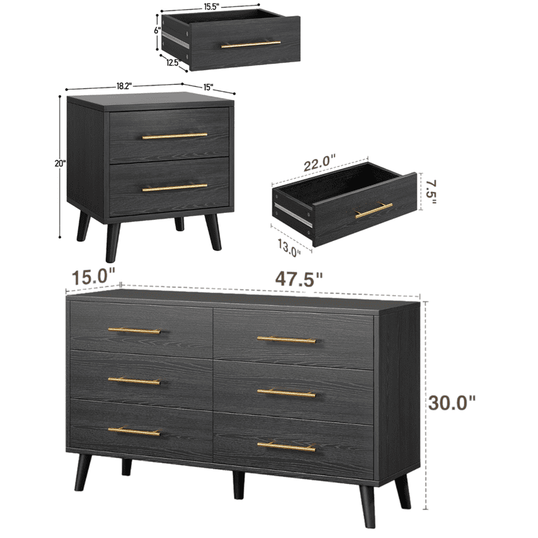 3 piece dresser set black Ebern Designs Stockley 3 Piece Bedroom Set, Nightstand + Dresser + Dresser, Black & Reviews