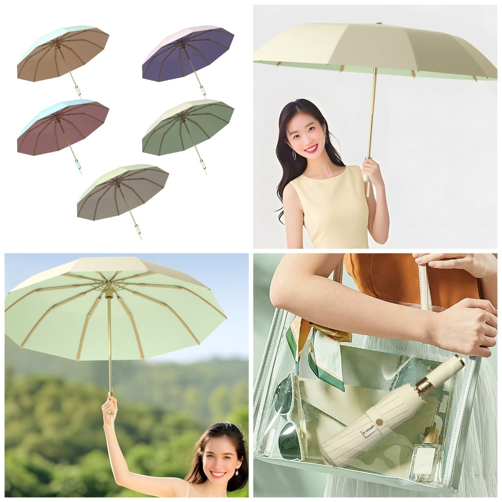 SDFGTstore Travel Umbrellas Auto Open Close Golden Handle Ergonomic Sun Rain Protections