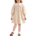 thumbnail image 2 of INSPIRE CHIC Halloween Girls Gingham Dress 3/4 Puff Sleeve Babydoll Shirt Dress with Doll Collar Loose Fit Fall Casual Dress for School & Parties 11-12 Years Apricot, 2 of 5